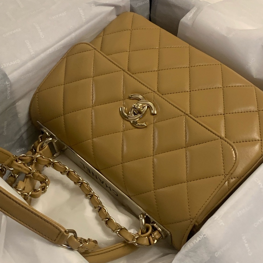 Larger brand new nude Classic Chanel purse with handle and long strap,limited ed